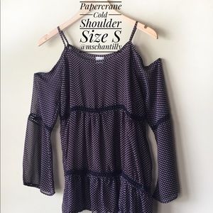 Anthropologie PaperCrane Sheer Cold Shoulder Top S